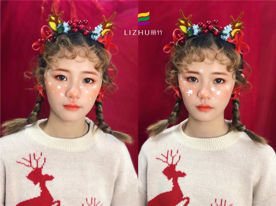 麗竹彩妝作品：圣誕節(jié)可愛麋鹿妝