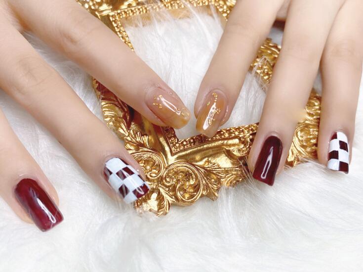 棋盤格美甲，廣西美甲培訓(xùn)作品