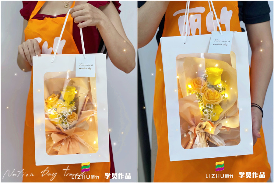 櫥窗mini花束，南寧插花培訓(xùn)學(xué)校學(xué)員作品