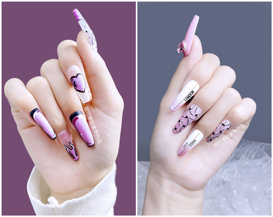 紫色系美甲，南寧學(xué)美甲技術(shù)學(xué)員作品