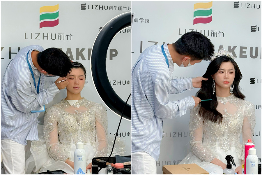 韓式披發(fā)新娘課堂，廣西新娘化妝學(xué)校手法示范