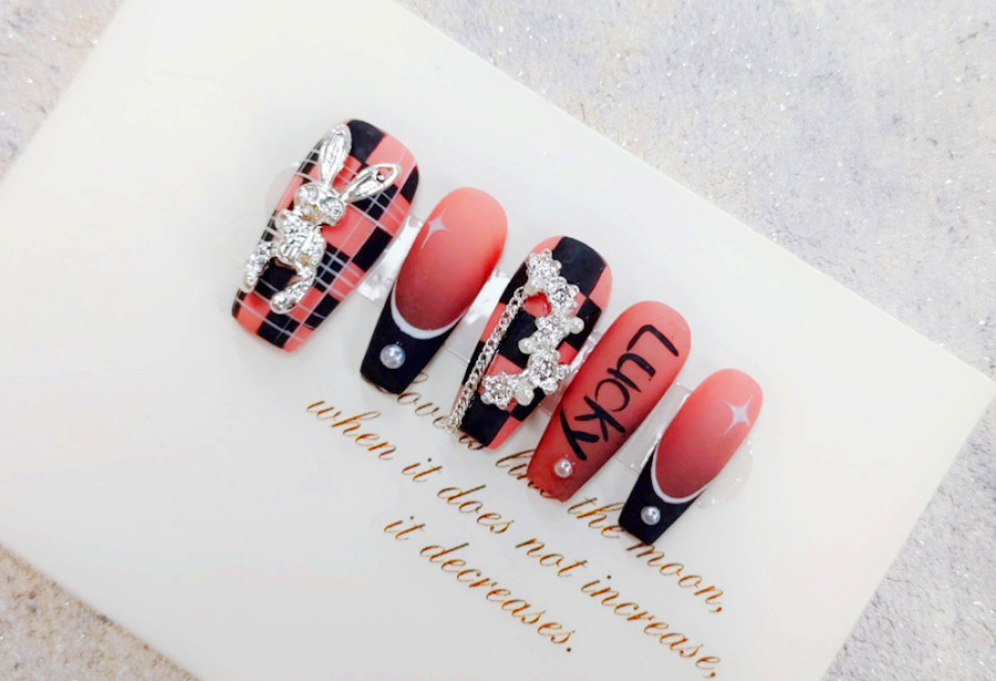 飾品棋盤美甲，廣西美甲課堂隨拍