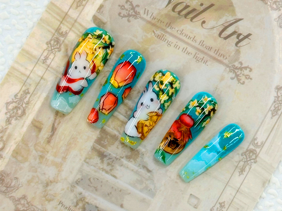 中秋兔子美甲，南寧美甲造型技術學校作品