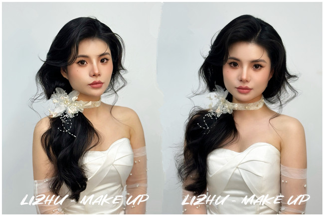 韓式側(cè)扎紋理新娘，廣西學化妝影樓