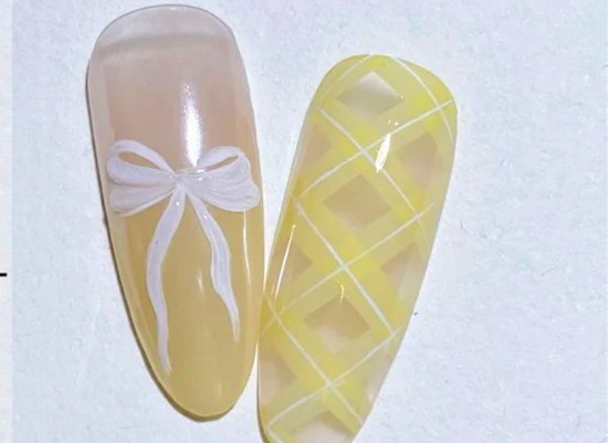 格紋蝴蝶結(jié)美甲教程，南寧美甲進(jìn)修整理