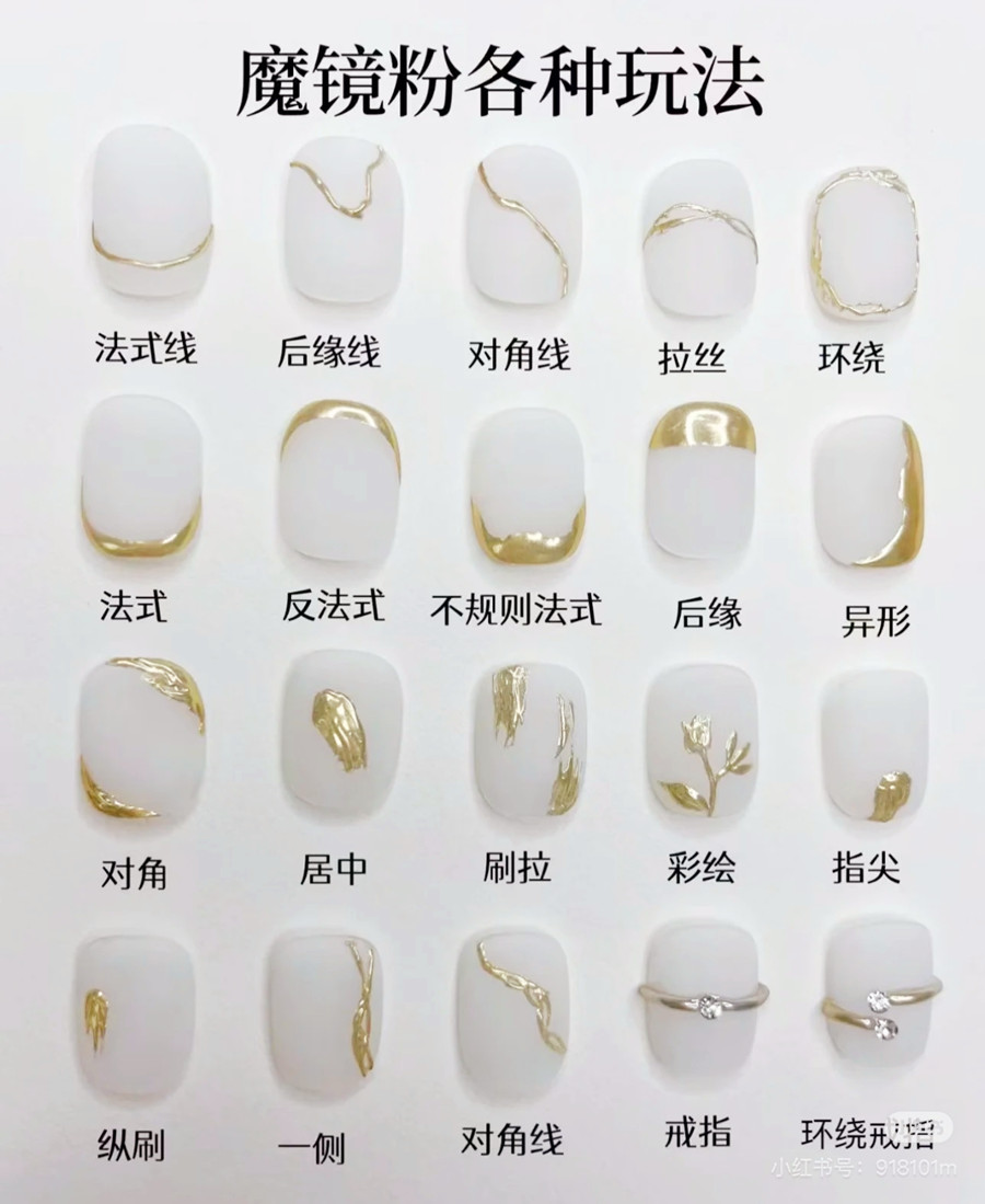 繪制不同魔鏡粉美甲的教程，廣西美甲師教學