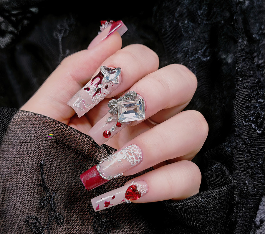 紅色蕾絲新年美甲，美甲從零開始學(xué)