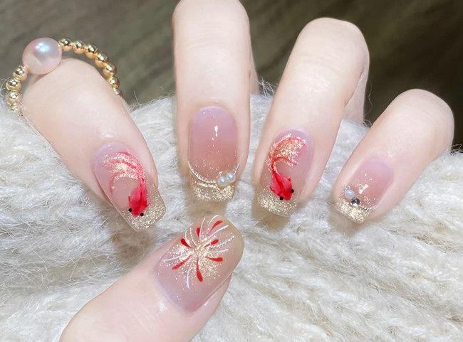 手繪水彩錦鯉美甲教程，廣西美甲課堂示范