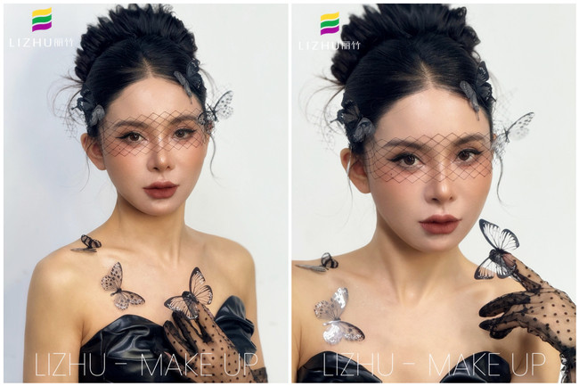 黑色蝴蝶面紗造型，廣西化妝專業(yè)課堂作品