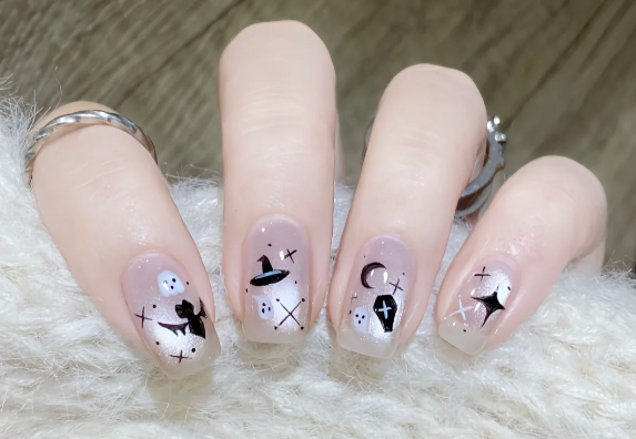 貓眼萬(wàn)圣節(jié)美甲教程，廣西美甲師教學(xué)